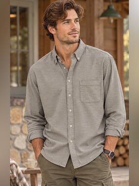 The Normal Brand Light Gray Minimalist Casual Button-Down Casual Shirt XL